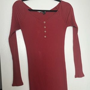 Red-orange long sleeve Calf-length Dress